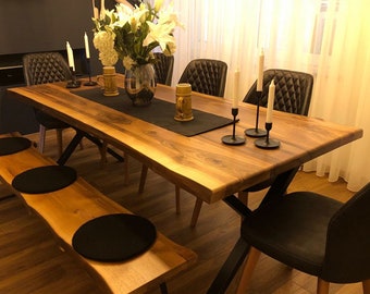 Mesa de comedor Live Edge - Alaca / Mesa de madera maciza de nogal / Mesa de madera de granja / Mesa de cocina rústica / Mesa de sala de estar