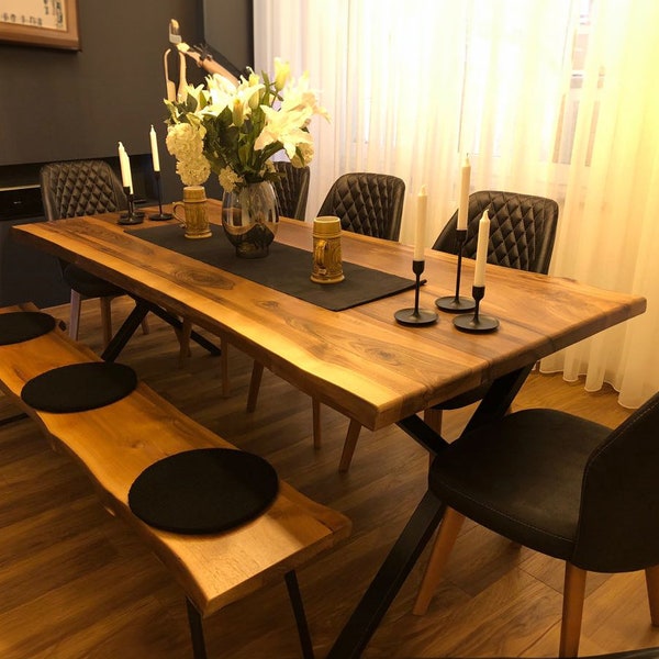 Tavolo da pranzo Live Edge – Alaca/tavolo in legno massello di noce/tavolo in legno rustico/tavolo da cucina rustico/tavolo da soggiorno