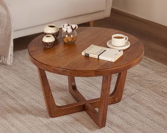 Mid Century Round Wood Coffee Table , Solid Walnut Round Coffe Table , Scandinavian Unique Cocktail Table