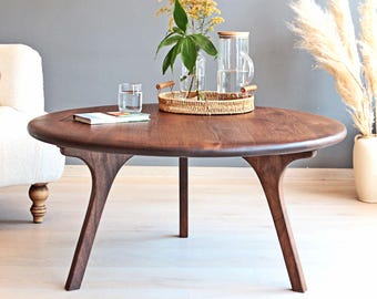 Walnut Round Coffee Table Mid Century Modern Wooden Coffee Table