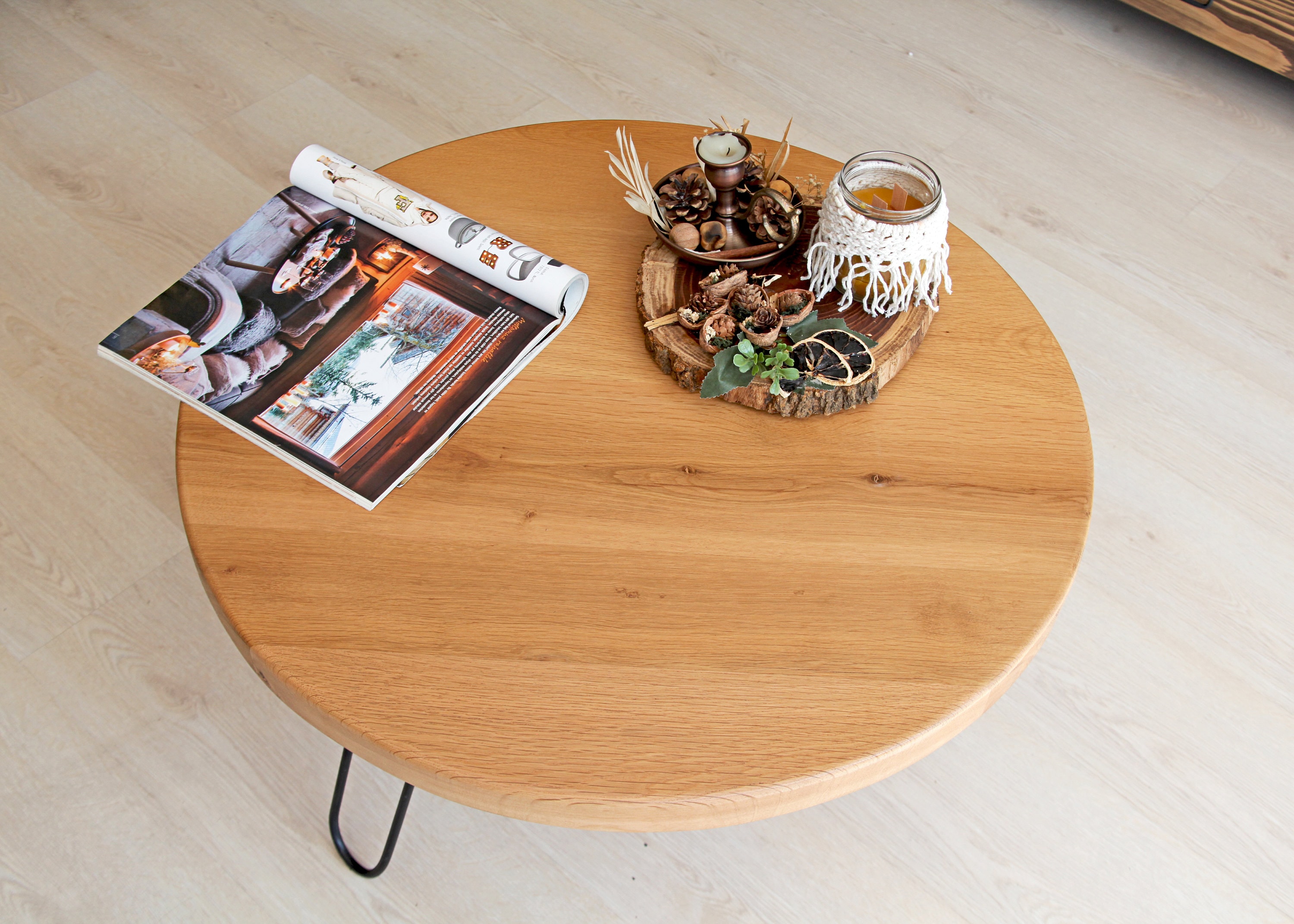 Solid Oak Wood Round Coffee Table Modern Farmhouse Sofa - Etsy