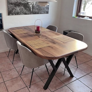 Mid Century Dining Table , Handmade Solid Wood Table With Metal Legs , Black Walnut Dining Table image 9
