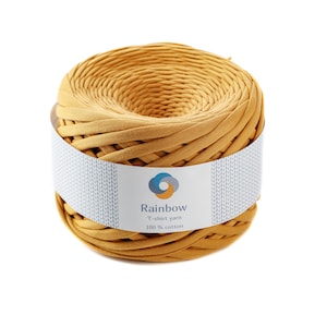 Tshirt crochet yarn. Knitted cotton yarn. Baby moses  multicoloured yarn. Textile yarn. Bulky yarn. Trapillo yarn. Mustard color.