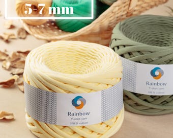 Crochet Tshirt Yarn: Perfect for Bags and Baskets. 5-7 mm thick. 100 meteres. Textile thread, Chunky bulky yarn. Eco-friendly yarn.