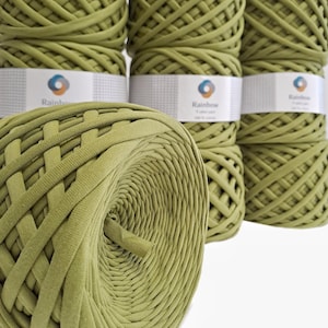 Crochet bag tshirt yarn, Textile yarn, Green knitting yarn, Chunky bulky yarn. Stretchy yarn, Trapillo, Crochet basket yarn (Olive) colour