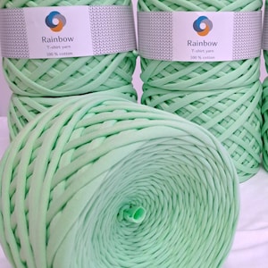 Tshirt  crochet yarn. Yarn for bags, baskets, carpets,rugs. Macrame,knitting cotton yarn. Green ( Pistachio) color 7-9 or 5-7 mm Thickness