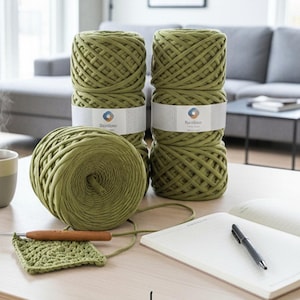 Olive T-Shirt Yarn 100% Cotton. Chunky Crochet Yarn for Bags, Baskets, Rugs & Baby Moses Basket
