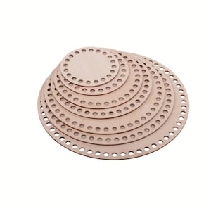 Base de cesta redonda de madera / Fondo de contrachapado de abedul de 3 mm con agujeros de 8 mm para cestas de ganchillo o punto / Suministros para hacer cestas de bricolaje