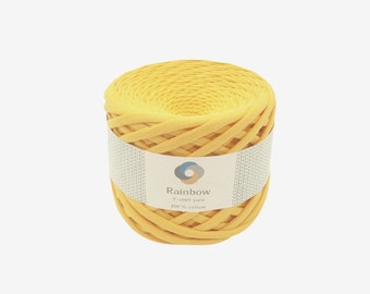 Tshirt crochet yarn, Cotton yarn, Bulky yarn for basket, carpet, bag crocheting.Knit yarn light Yellow color 5-7 or 7-9 mm thicknes