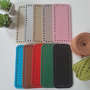 Bag Bottom Insert for Crochet Bags 18x8 cm – 10 Colors Faux Leather Base with Holes | Rectangle Purse Bottom for DIY Knitting Projects