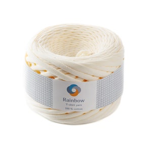 Hilo de algodón para camiseta, Hilo de crochet, Hilo de punto jersey, Hilo textil, Bolso de crochet, alfombras, tapetes, Hilo de trapillo, Color beige (vainilla)