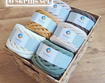 Gehaakt T-shirtgaren, volumineus katoenen breigaren, set van 6 strengen