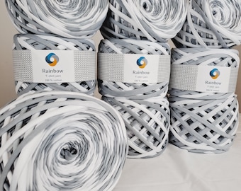 Ombre Grey-White T-Shirt Yarn: 7-9mm Chunky Crochet Yarn