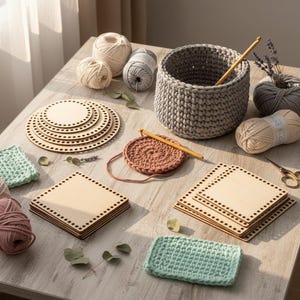 Base de cesta de crochet de madera contrachapada: redonda, cuadrada o rectangular