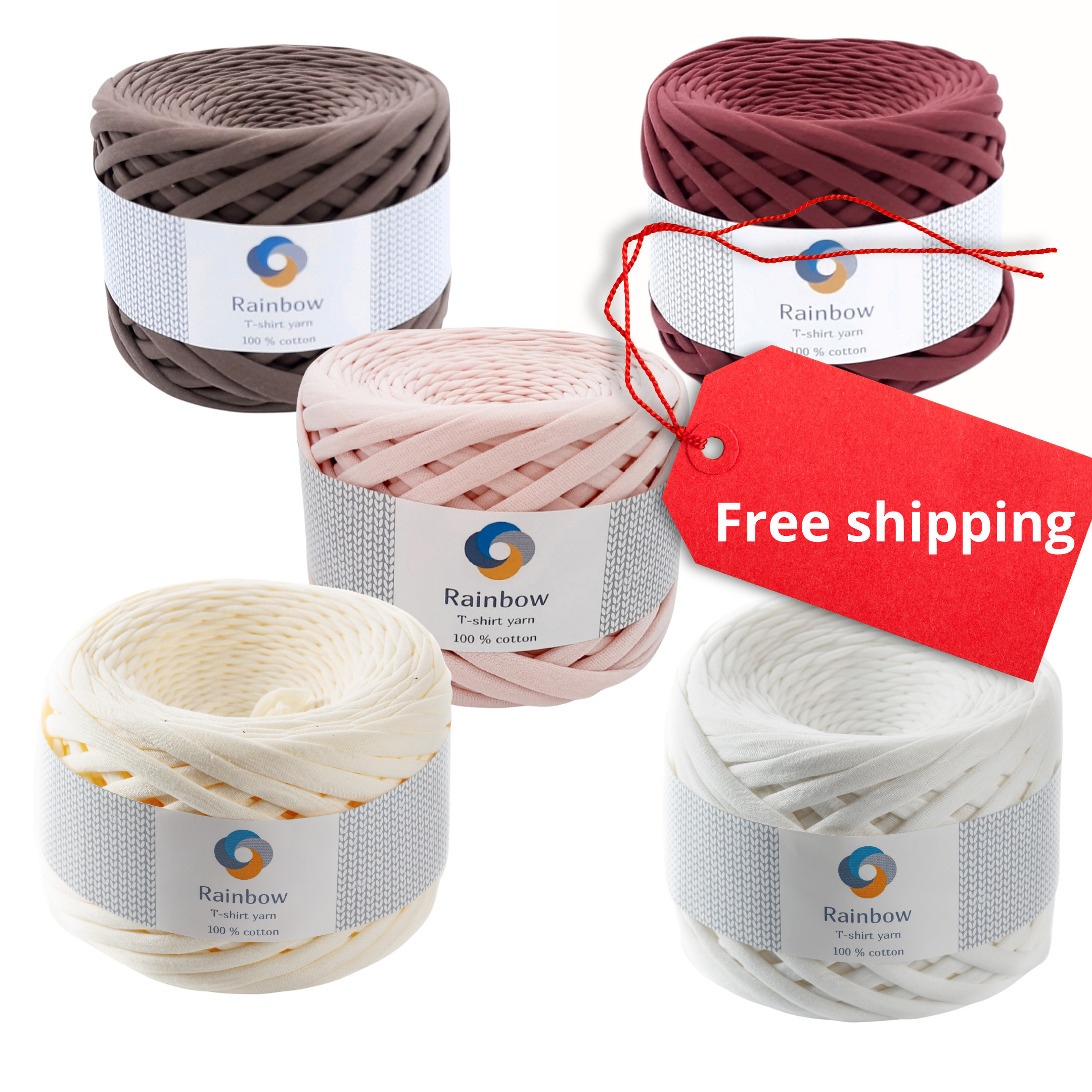 Tshirt crochet yarn. 5 skeins FREE shipping. Textile yarn for bag crochet.  Basket yarn. Rug yarn. Cotton jersey yarn. Trapillo yarn.