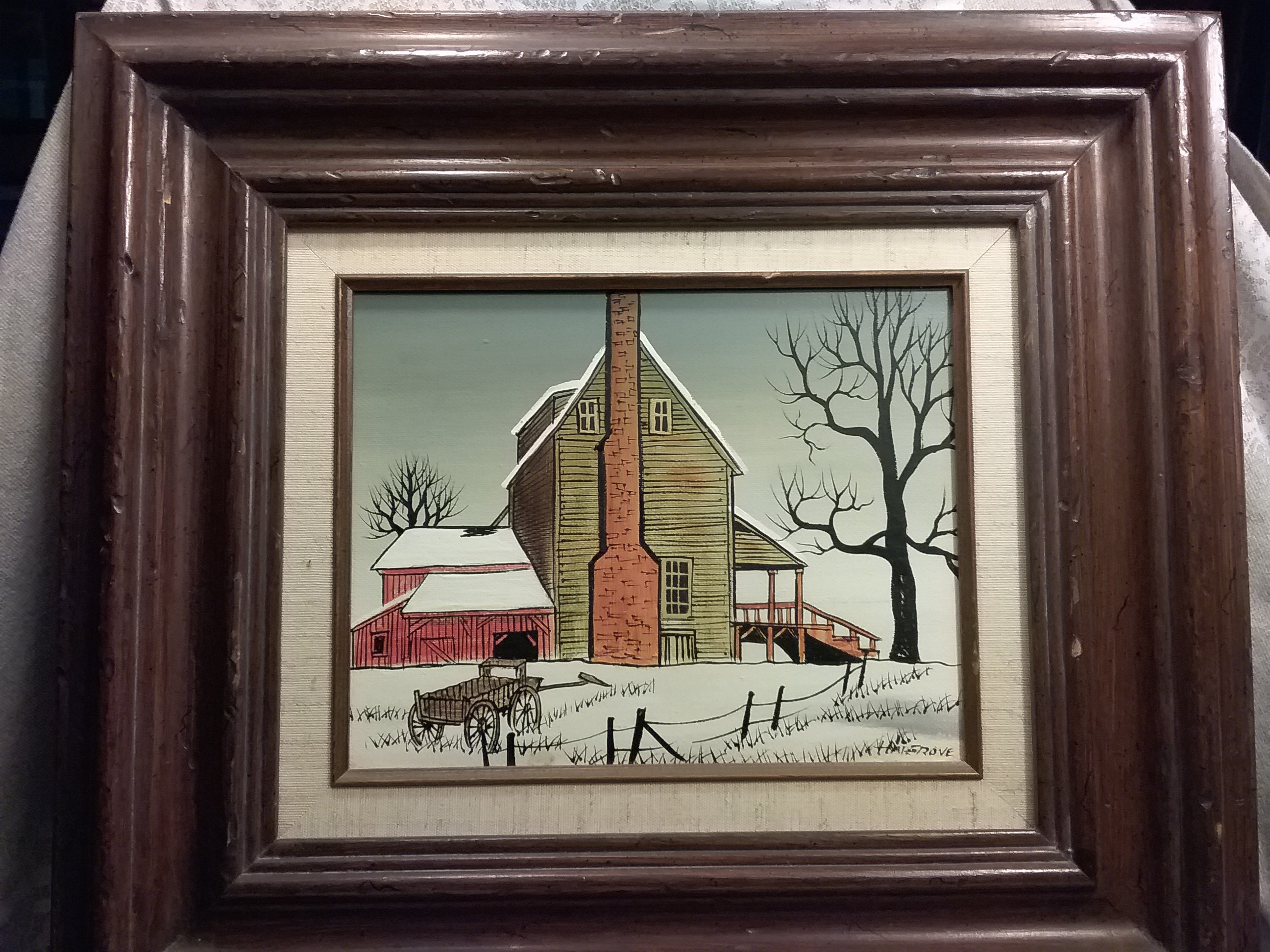 H. HARGROVE Original Oil Painting Mailman, Red Barn, & Morton Salt