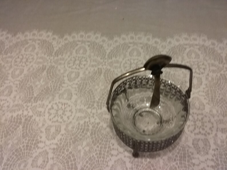 Vintage Jam/Jelly dish with spoon and metal stand. Etsy