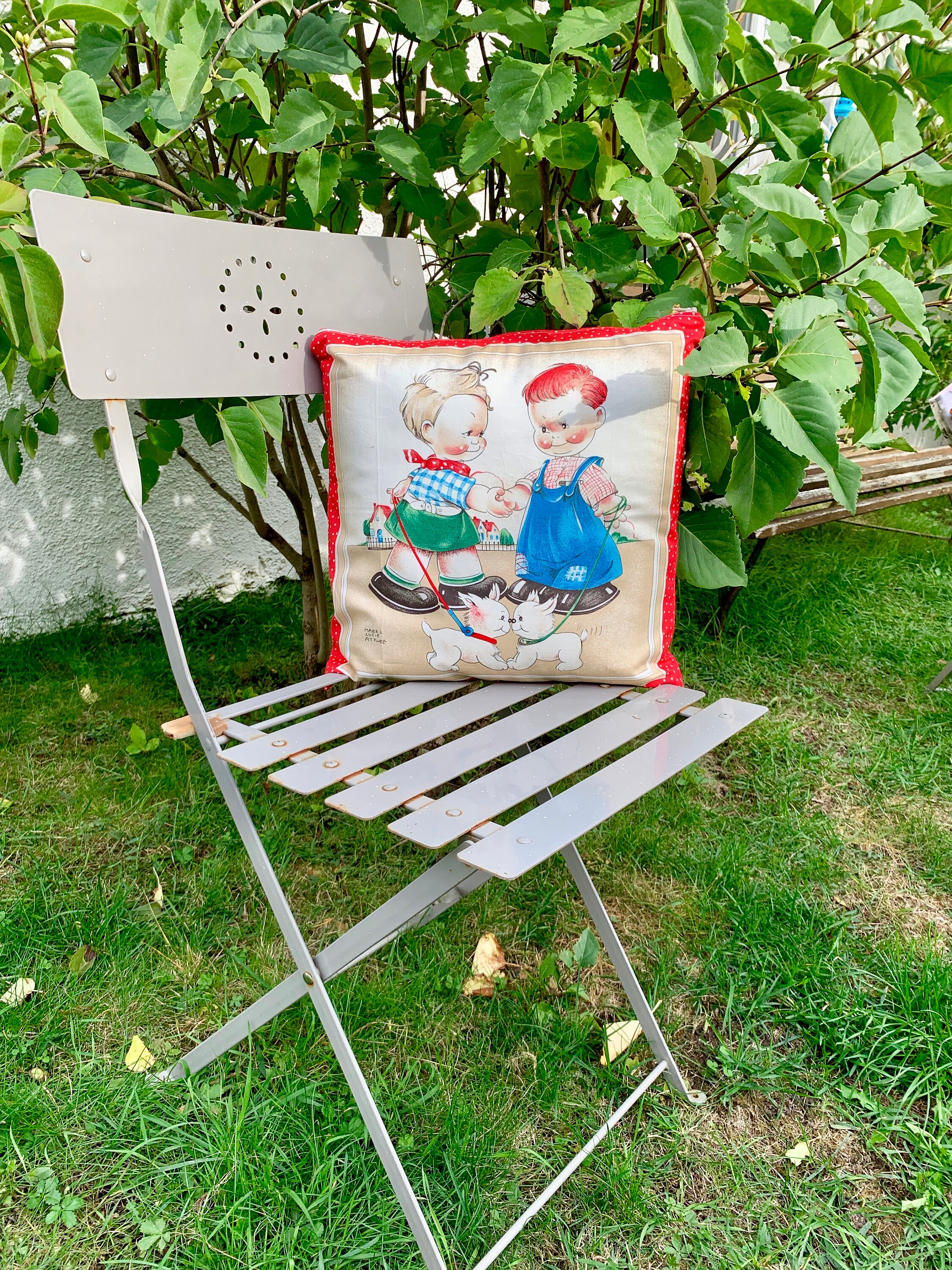 Taie de Coussin Fait-Main en Coton avec Personnages Enfantins à L'ancienne Let's Play