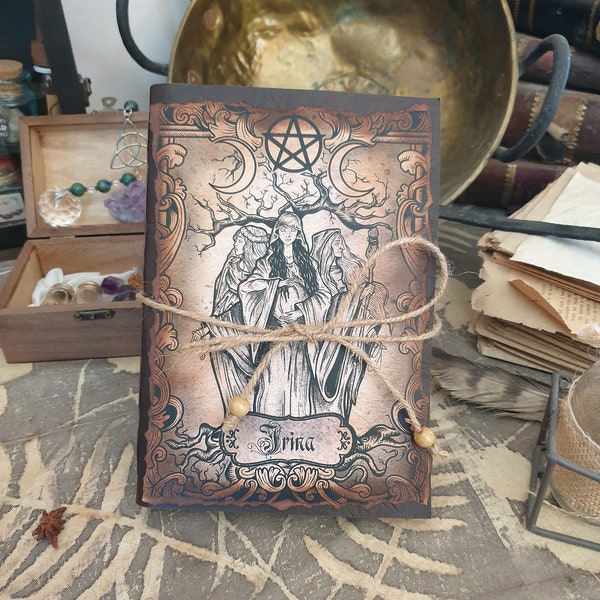 Customized book of shadows, Grimoire of the three goddesses, Book of shadows cover page, Diary of magic rituals, Grimoire of witchcraft -