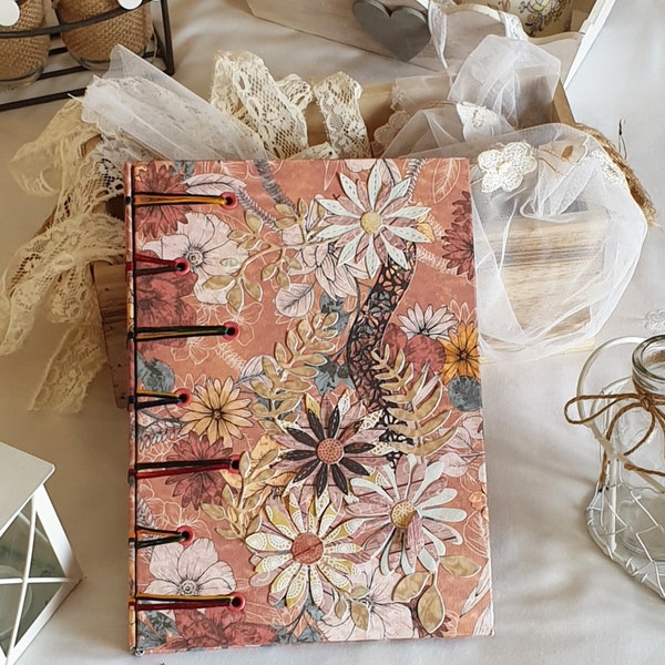 Junk journal handmade, Spring traveler notebook, Memories book, Skethbook hardcover, Vintage A5 diary, Notebook with pokets