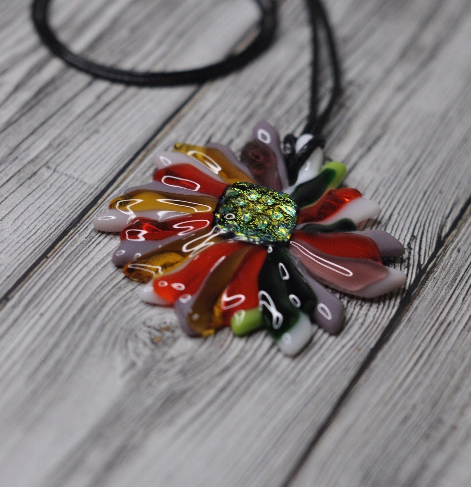Glass flower pendant glass necklace big pendant flower Etsy