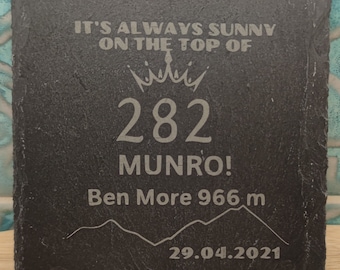 Personalized Munro Bagging Gift | 8 Milestones| Munros Quotes with Names and Heights | Slate Engraved Coaster | Munro Bagging Coasters