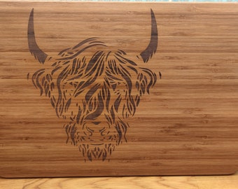 39.5cm x 26.5 cm Large Highland Cow Chopping/Serving Board with Large Two Side Engraving