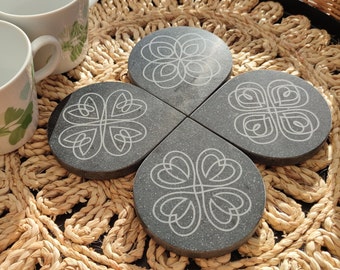 Celtic Clovers Engraved Coasters |  Saint Patrick's Day Gift | Set of 4 | Lucky Clover