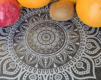 Large 35 cm Cheese Board with detailed engraved Mandala | Durable Solid Surface | Waterproof