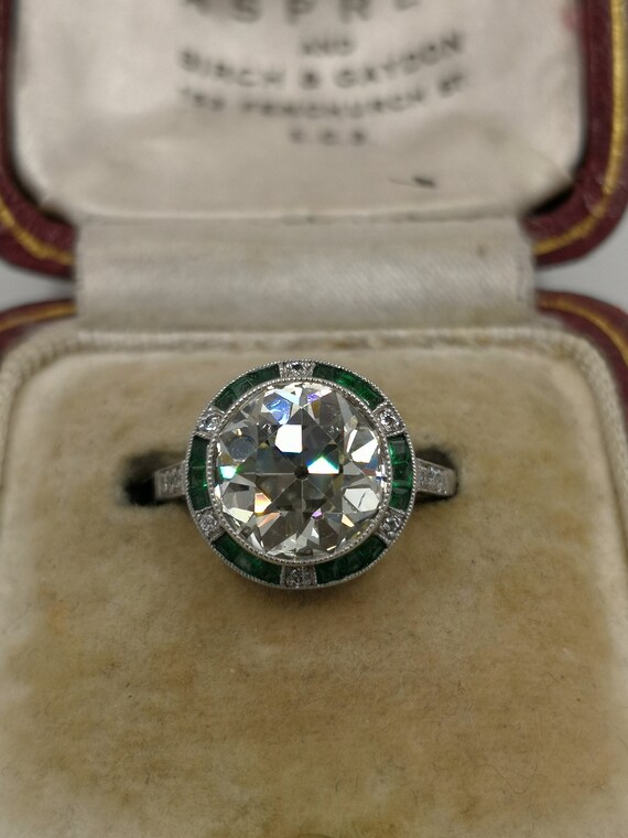 An art deco diamond emerald and platinum ring 3.64 Carat | Etsy