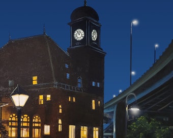 Main Street Station at Night Fine Art Print | Richmond Art | Main Street Station | Train Painting | Richmond Virginia