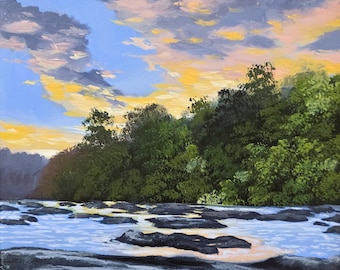 Zachód słońca na plaży w Teksasie, wydruk artystyczny | Richmond Art | Obraz o zachodzie słońca | Obraz James River | Richmond | Richmond, Wirginia