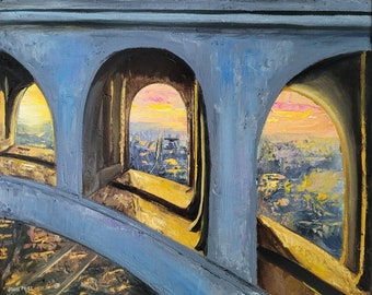 Sunset Through The James River Bridge Fine Art Print | Richmond Art | Bridge Painting | Train Painting | CSX | Richmond Virginia