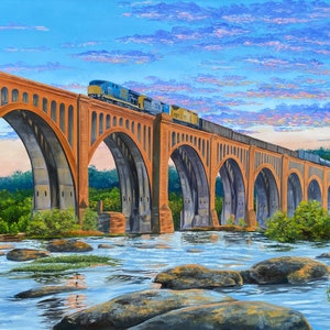 James River Bridge Spring Sunset Fine Art Print | Richmond Art | Sunset Painting | Bridge Painting | Richmond | Richmond Virginia
