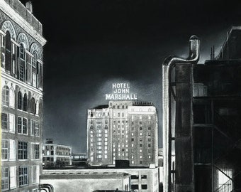 Hotel John Marshall at Night Fine Art Print | John Marshall | Richmond, VA | Richmond Art | John Marshall Ballroom | Cityscape
