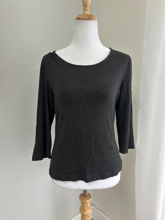 Marks & Spencer, Vintage 1997 St Michael Marks & Spencer Charcoal Grey 3/4 Sleeve Top | UK 14