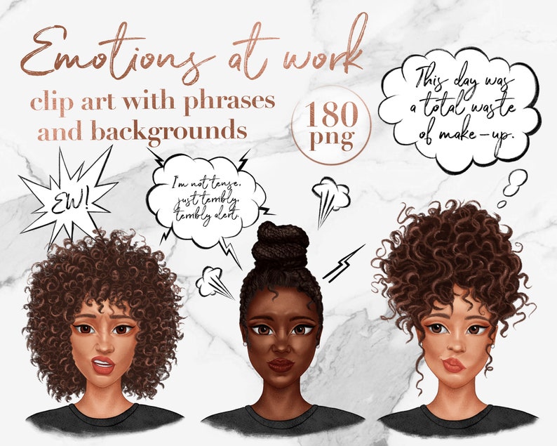 Conjunto de 5 imágenes prediseñadas modernas, ilustraciones de moda de chicas rubias, hispanas y afro, imágenes prediseñadas de jefas, pegatinas digitales, png afroamericanos imagen 6