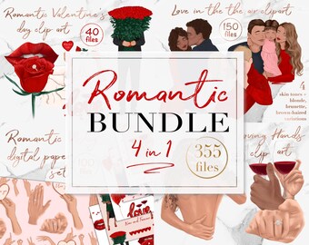 Paquete romántico, imágenes prediseñadas del día de San Valentín y juego de papel digital, imágenes prediseñadas de chica afro de moda, imágenes prediseñadas de pareja linda, diseños png, corazón de manos de amor