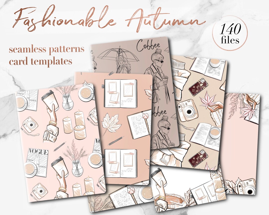 Modern Digital Paper Pack, Autumn Seamless Pattern, Fall Digital Card ...