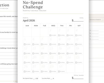 12 Months No-Spend Challenge Tracker, Budget Planer (PDF Download)