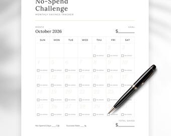 Oktober No-Spend Challenge Kalender, Monatliche Ersparnisse Tracker (PDF)