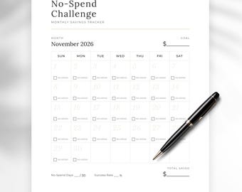 November No-Spend Challenge-Kalender, monatlicher Ersparnis-Tracker (PDF)