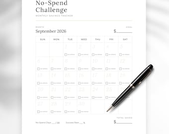 September No-Spend Challenge-Kalender, monatlicher Ersparnis-Tracker (PDF)