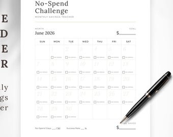 Juni No-Spend Challenge Kalender, Monatlicher Ersparnis Tracker (PDF)