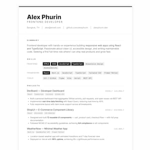 Frontend Developer Resume Canva Template, ATS Friendly, Cover Letter, Entry Level