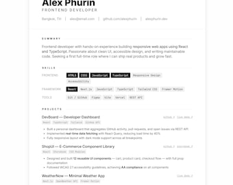 Plantilla de Canva para currículum de desarrollador frontend, compatible con ATS, carta de presentación, nivel inicial