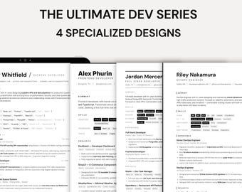 Paquete de currículums de ingeniero de software de la serie Dev, CV de desarrollador Canva, plantillas para profesionales tecnológicos