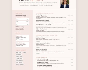 Currículum de hermandad, plantilla de reclutamiento griego, perfil profesional de PNM, CV académico, editable en Canva