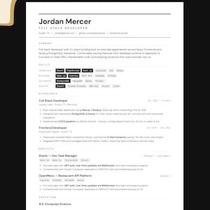 Plantilla de CV de desarrollador full stack, CV de ingeniero de software (Canva), perfil profesional tecnológico imagen 1