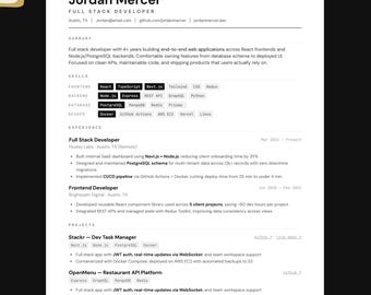 Full-Stack-Entwickler-Lebenslaufvorlage, Lebenslauf für Software-Ingenieur Canva, Tech Professional Profil